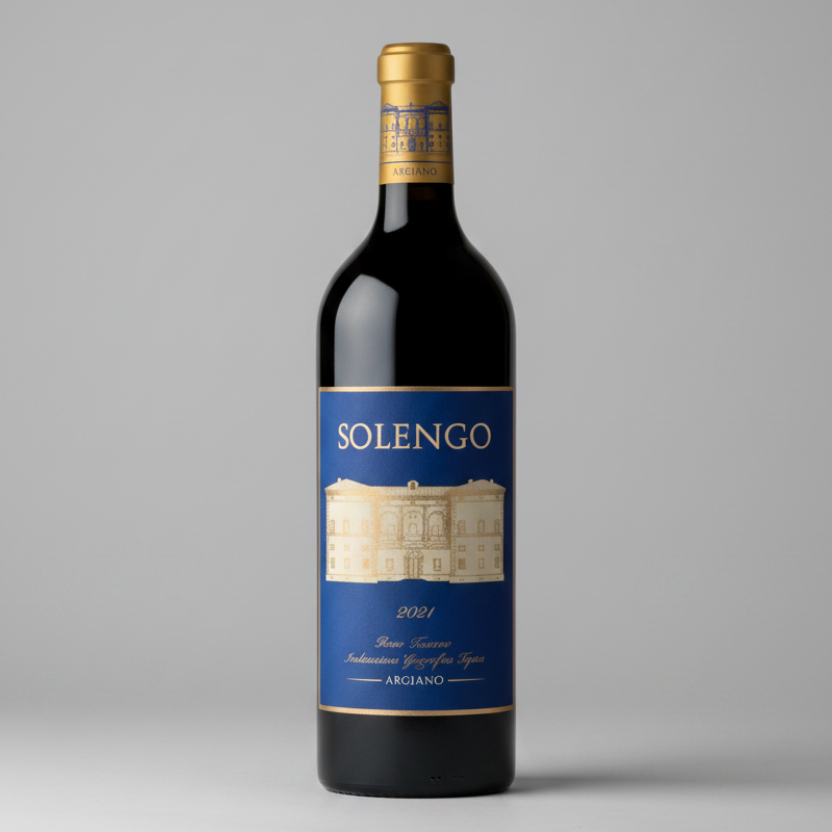 Wine bottle with Solengo label on a white background