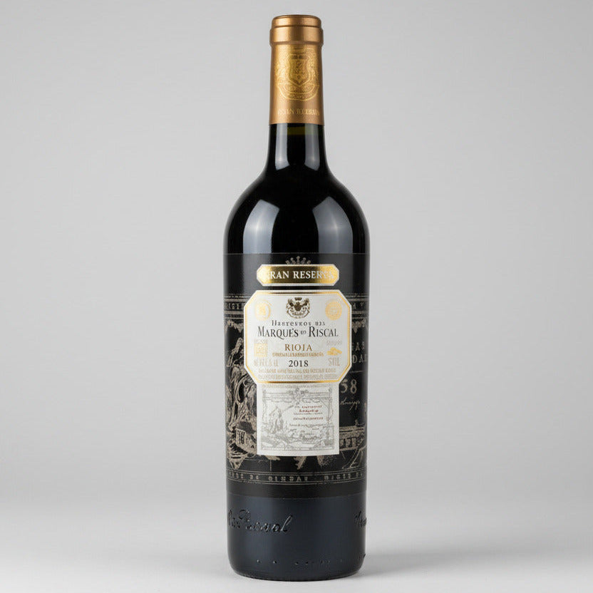 Bottle of Marques de Riscal Gran Reserva Rioja with a white background