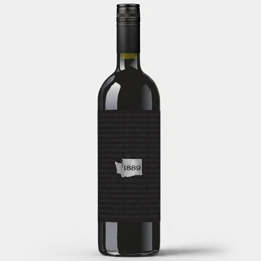 Wine bottle with a textured label on a white background