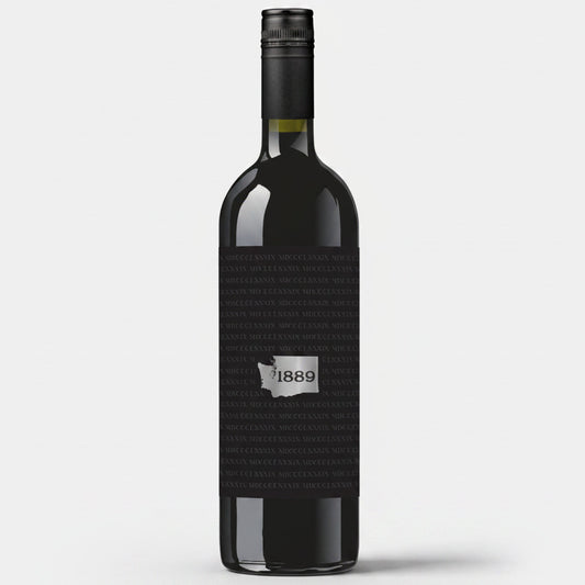 Wine bottle with a textured label on a white background