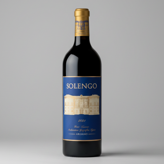 Wine bottle with Solengo label on a white background
