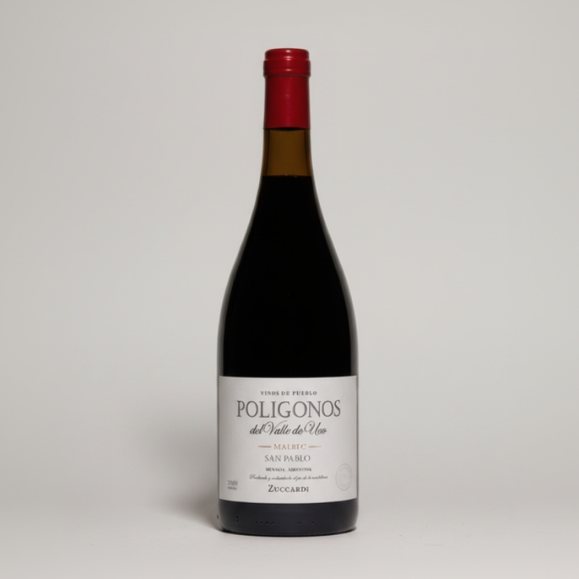 Bottle of Poligonos wine on a white background