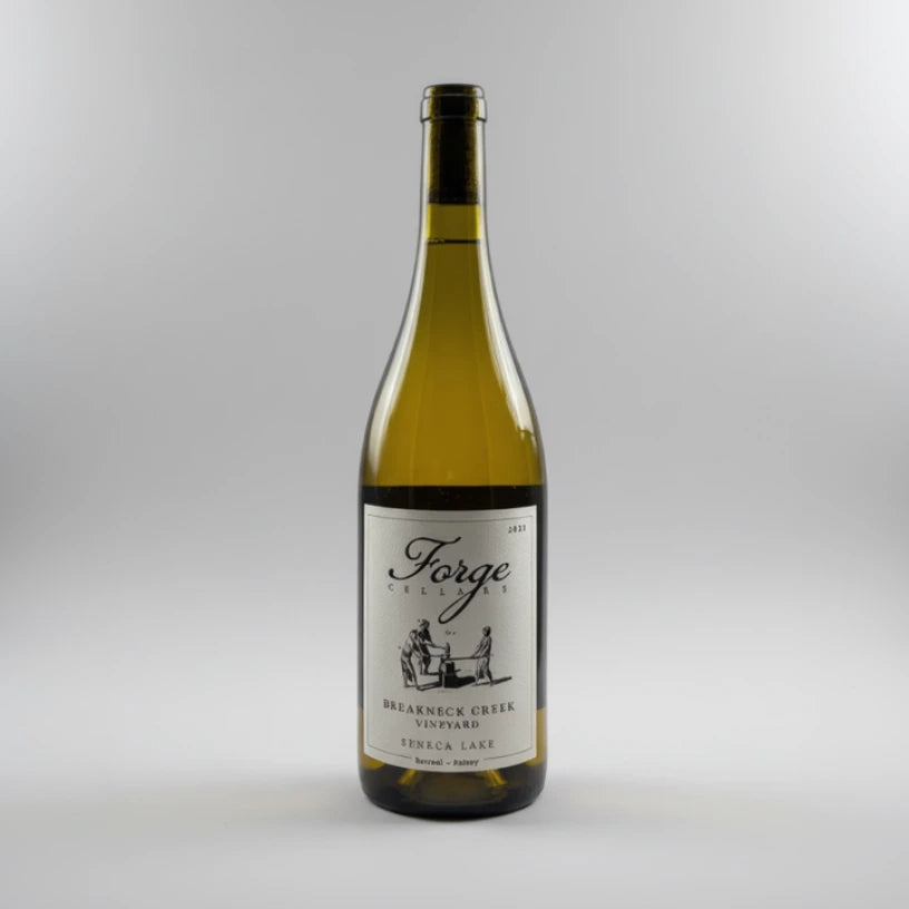 Wine bottle with 'Forge Cellars' label on a white background