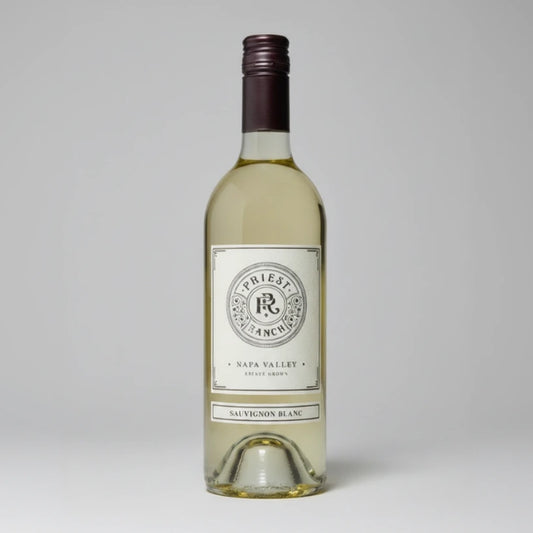 Bottle of Priest Ranch Sauvignon Blanc wine with a visible label.
