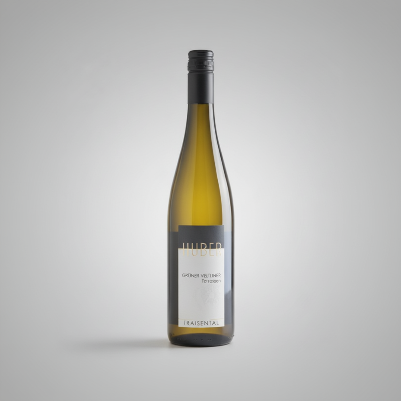 Wine bottle with a label on a white background